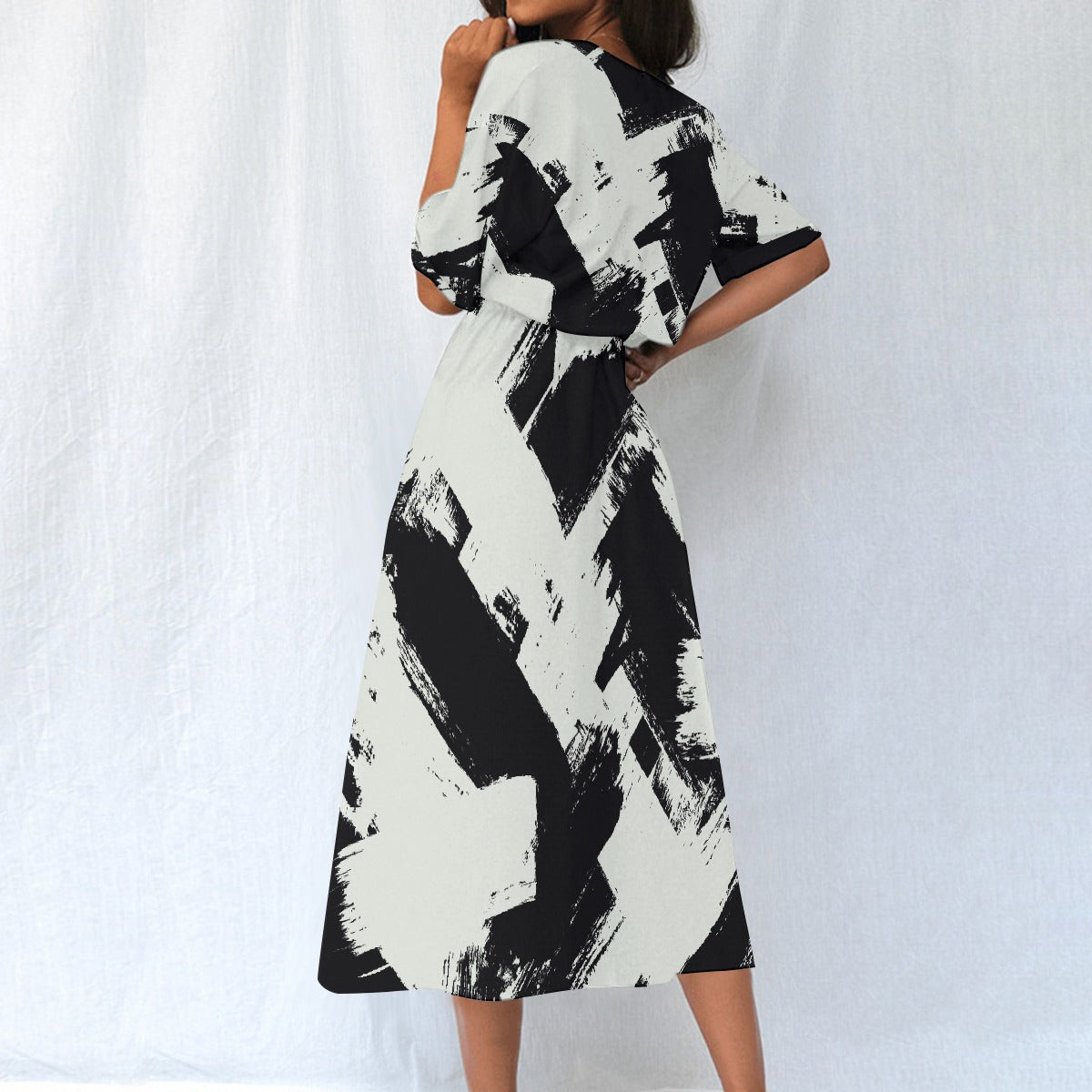 White & Black Women's Elastic Waist Dress - Kim’s Signature Beauty & Accessories    