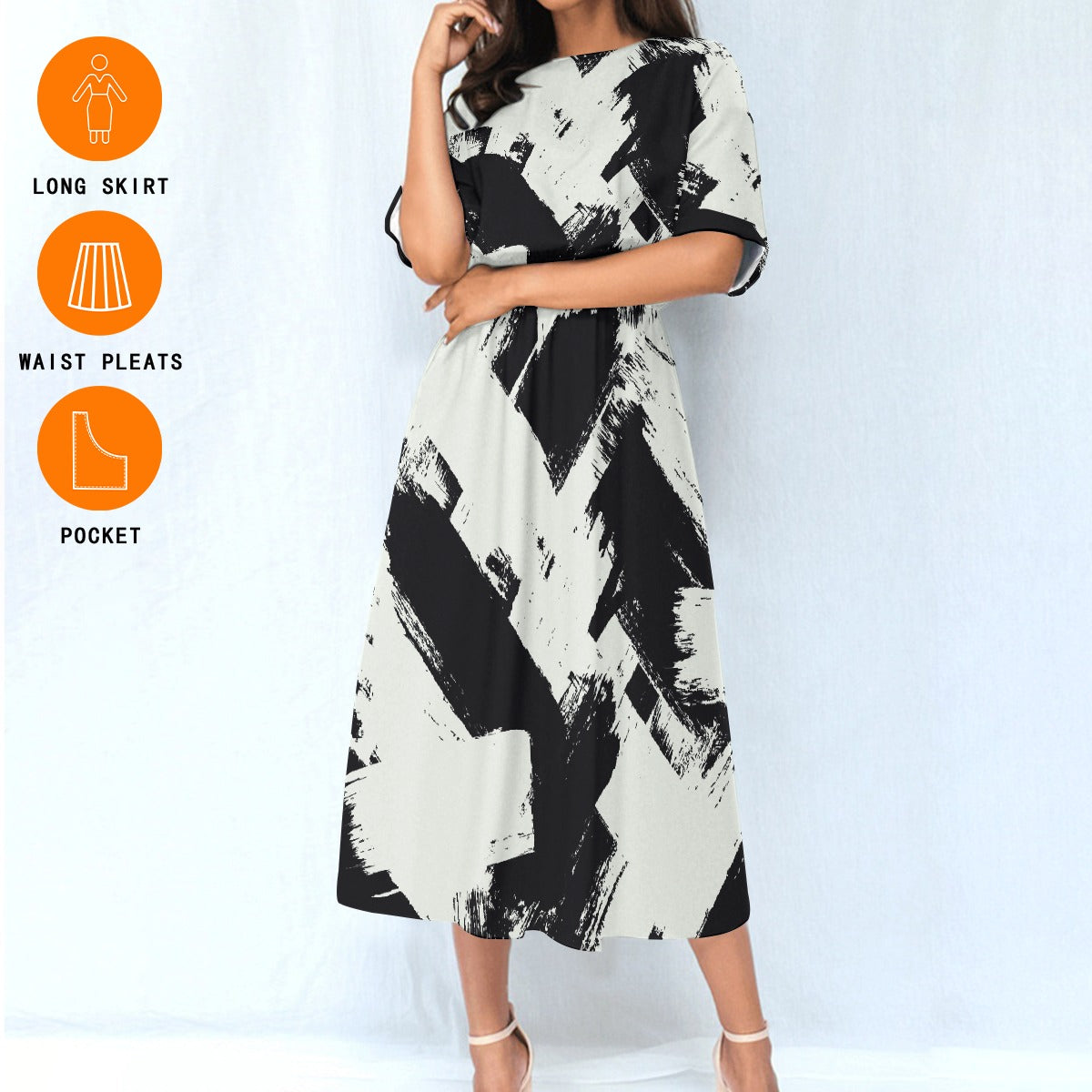 White & Black Women's Elastic Waist Dress - Kim’s Signature Beauty & Accessories    