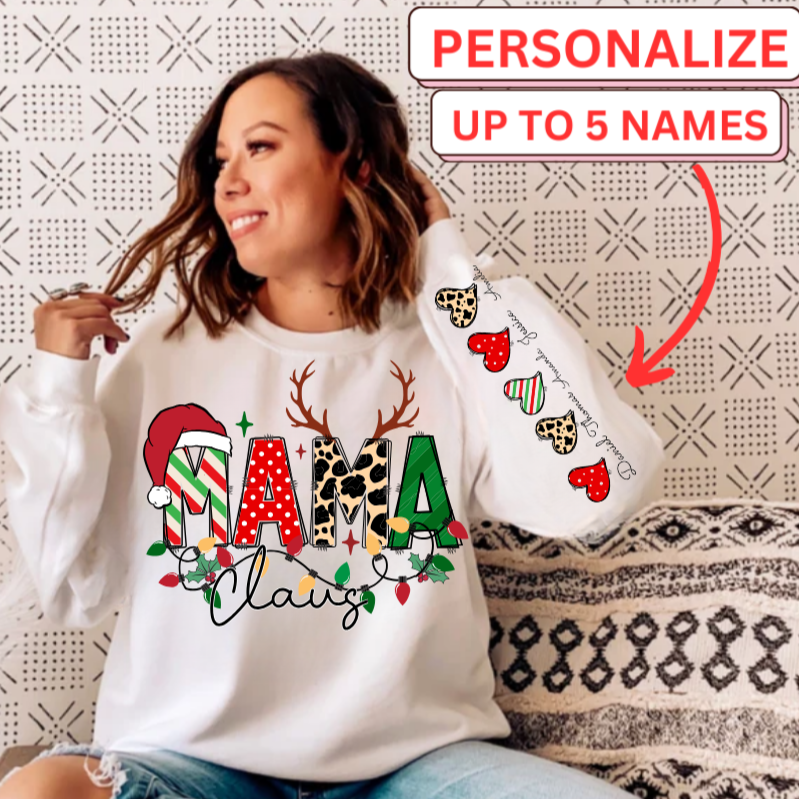 Mama Claus (Personalize Kids Names) Sweatshirt - Kim’s Signature Beauty & Accessories    