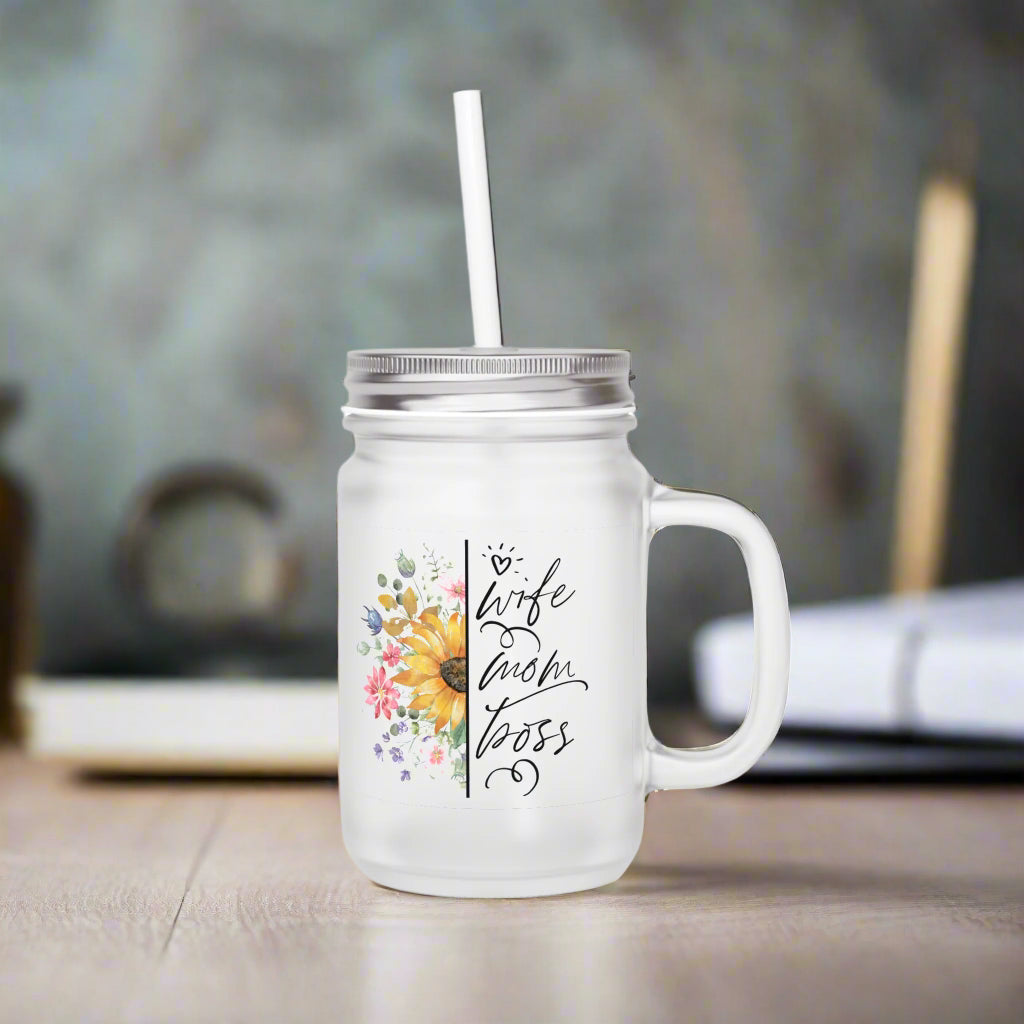 Wife, Mom, Boss Mason Jar - Kim’s Signature Beauty & Accessories    