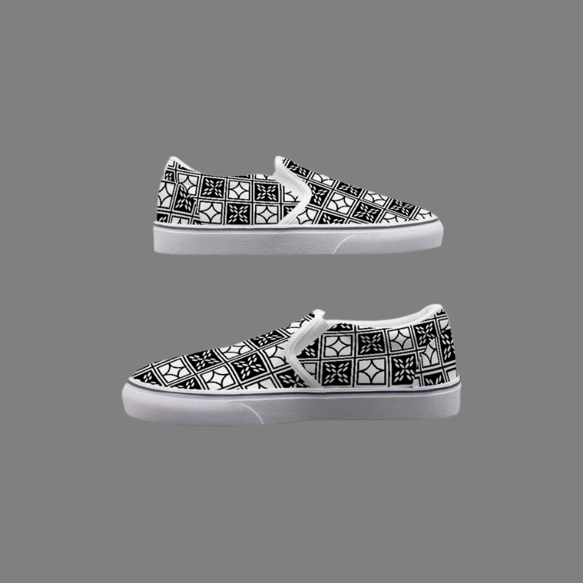 Women's Black & White Geometric Slip-On Canvas Shoes - Kim’s Signature Beauty & Accessories    