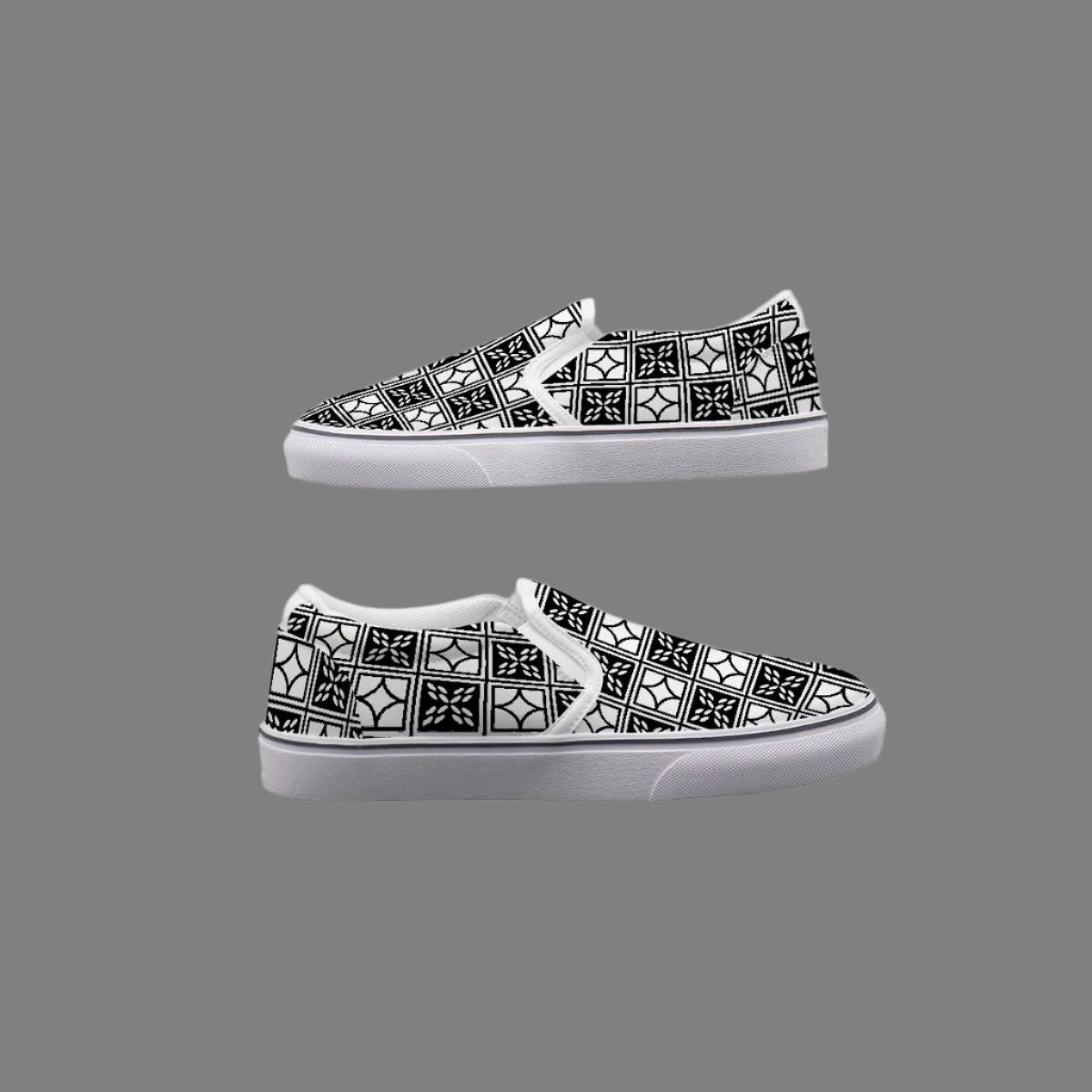 Women's Black & White Geometric Slip-On Canvas Shoes - Kim’s Signature Beauty & Accessories    