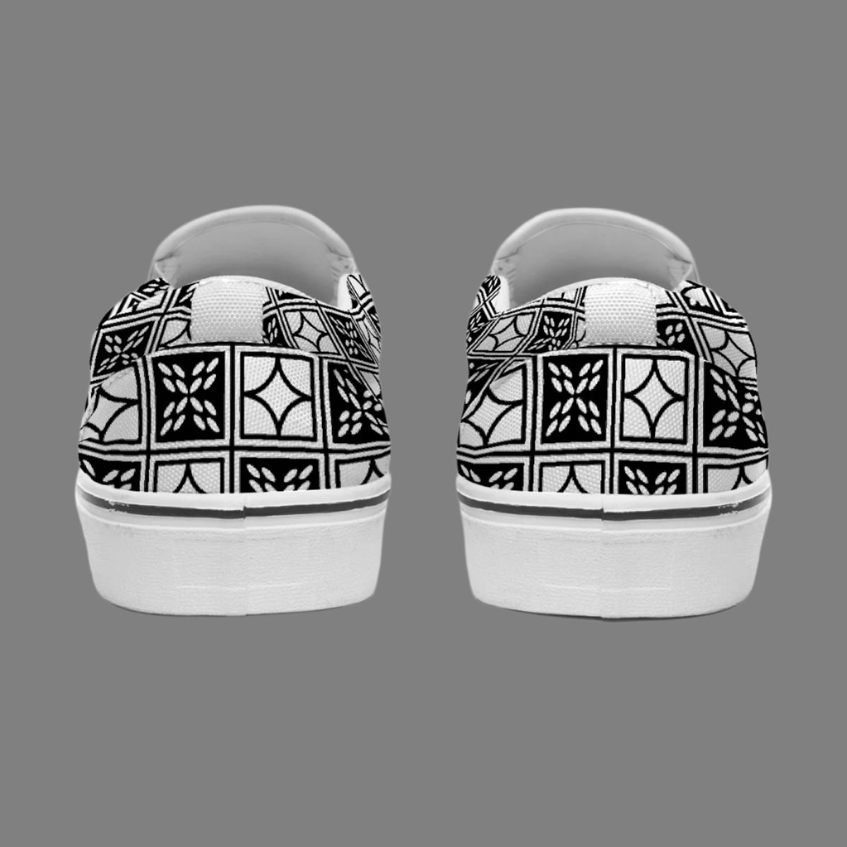 Women's Black & White Geometric Slip-On Canvas Shoes - Kim’s Signature Beauty & Accessories    