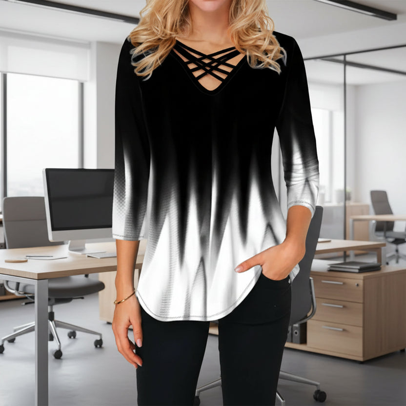 Women's Blouses Gradient Print Cross V-Neck - Kim’s Signature Beauty & Accessories