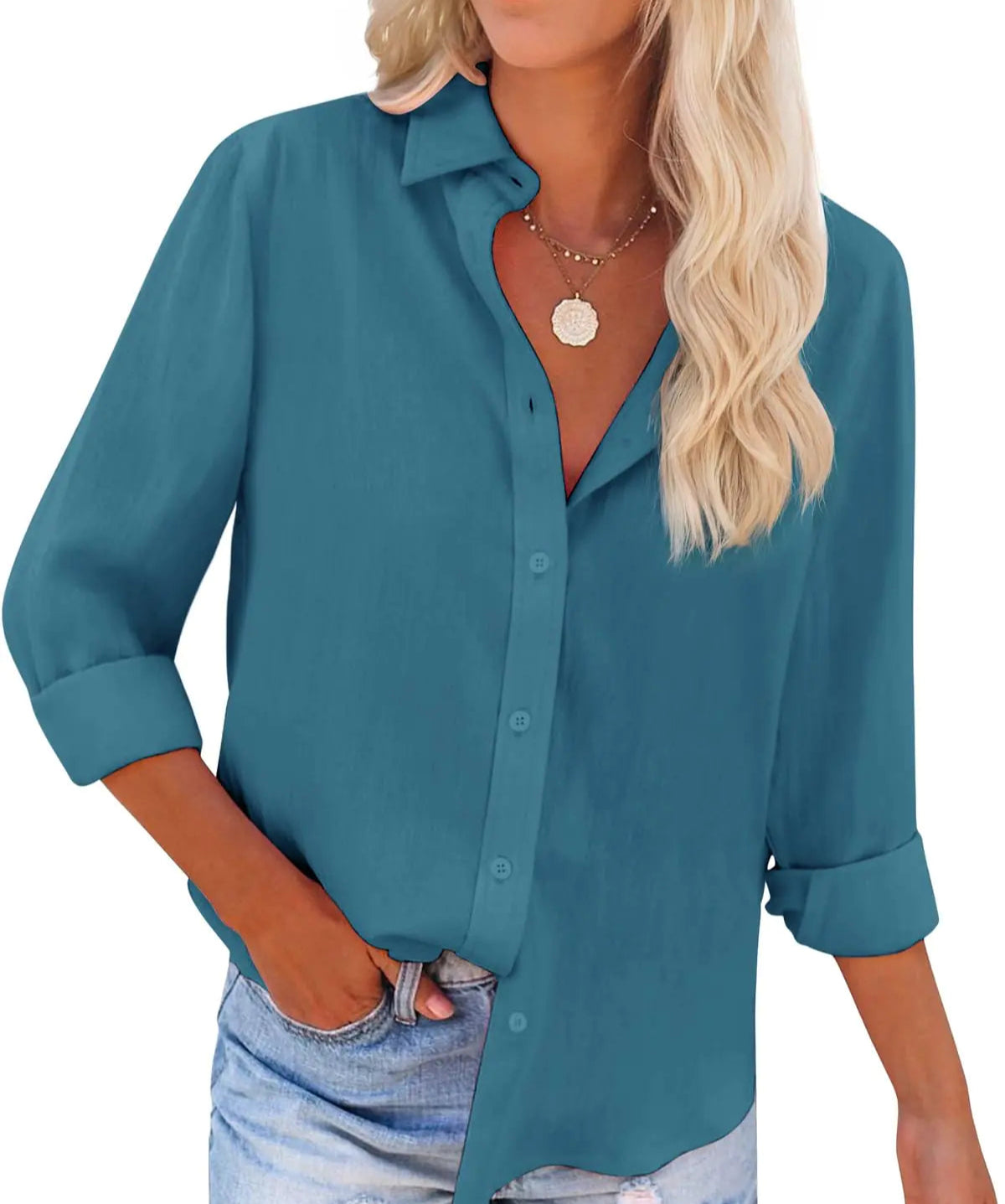 Women's Button Down V-Neck Tunic - Kim’s Signature Beauty & Accessories    