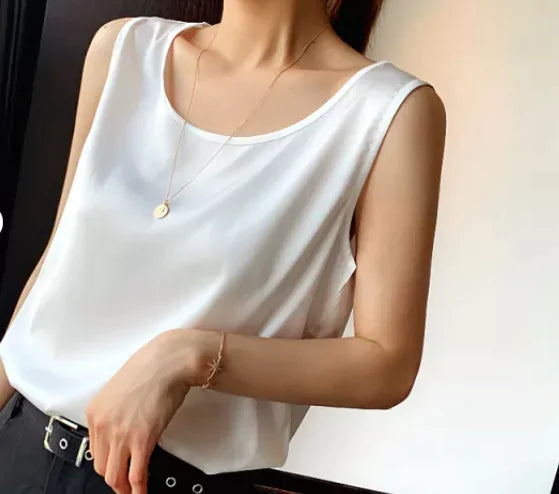 Women's Sleeveless Satin Blouse - Kim’s Signature Beauty & Accessories    