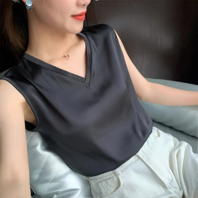 Women's Sleeveless Satin Blouse - Kim’s Signature Beauty & Accessories    