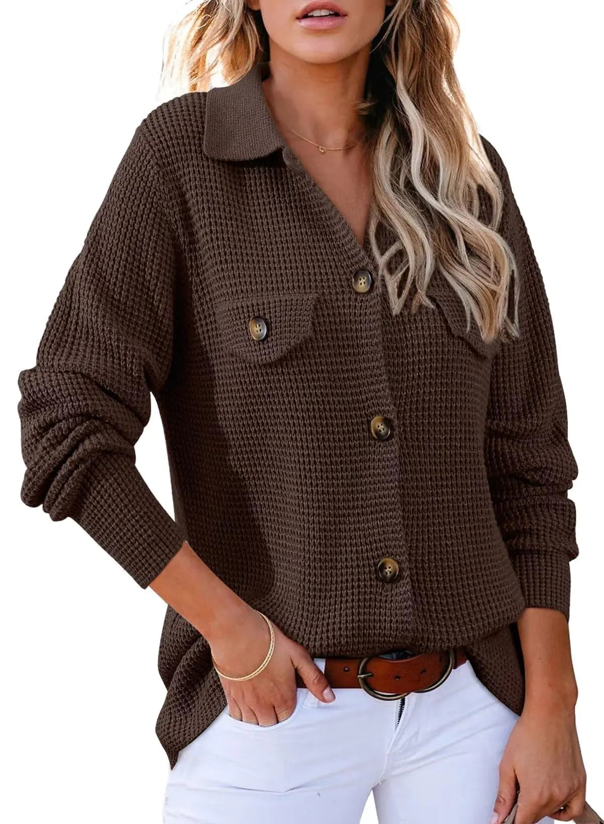Women's Waffle Knit Shacket Jacket - Kim’s Signature Beauty & Accessories    