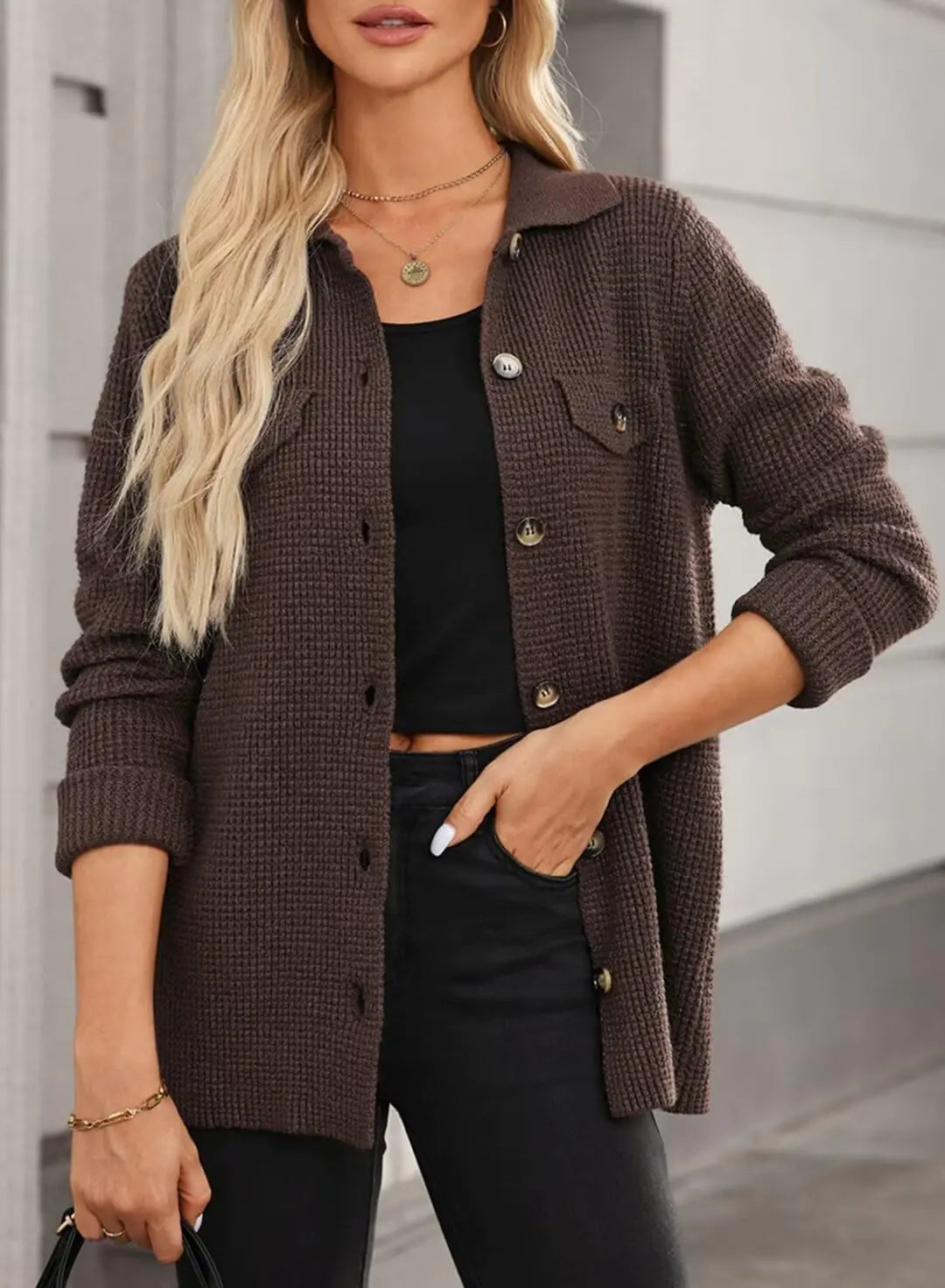 Women's Waffle Knit Shacket Jacket - Kim’s Signature Beauty & Accessories    