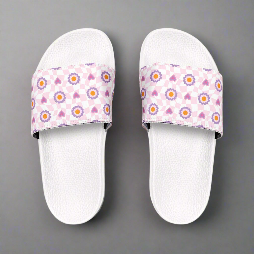 Youth Checkered Heart Slide Sandals - Kim’s Signature Beauty & Accessories    