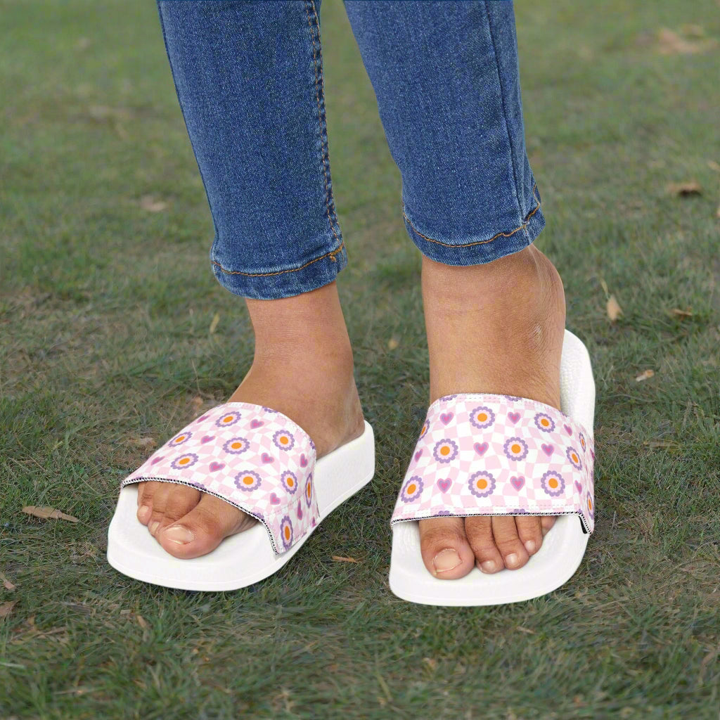 Youth Checkered Heart Slide Sandals - Kim’s Signature Beauty & Accessories    