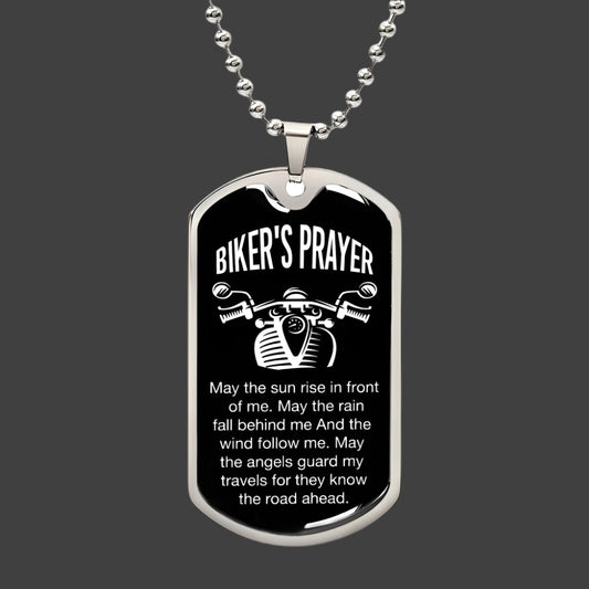 Biker's Prayer Dog Tag Necklace – - Kim’s Signature Beauty & Accessories    (Store description)