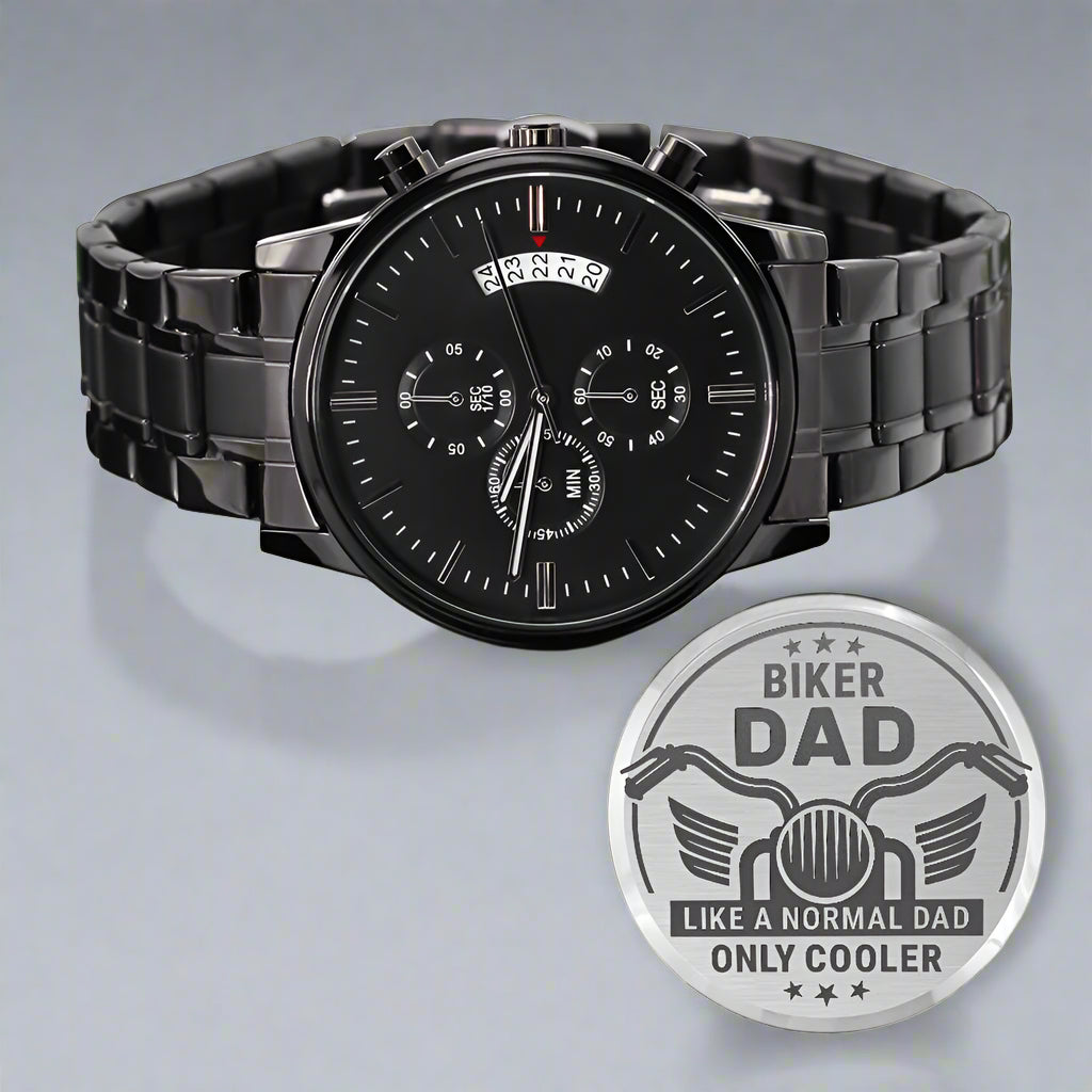 Biker Dad Engraved Watch - Kim’s Signature Beauty & Accessories    (Store description)