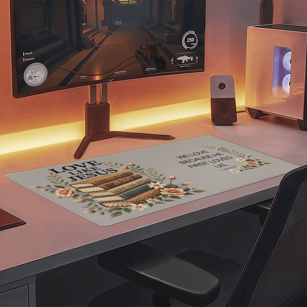 1 John 4:19 We Love Desk Mat