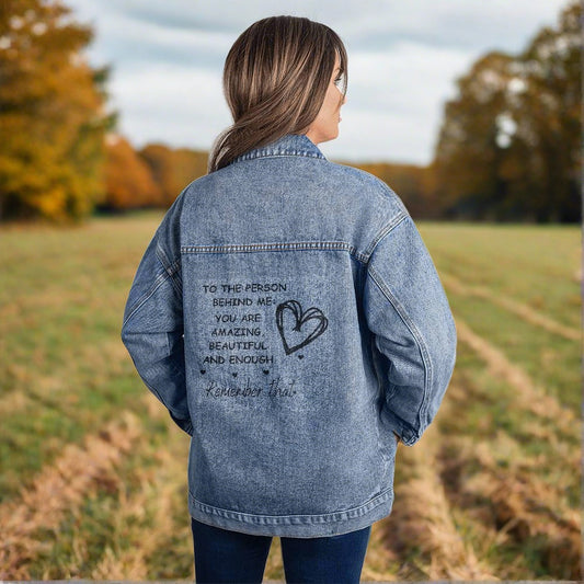 Encouragement in Denim: 'You Are Amazing' Jean Jacket - Kim’s Signature Beauty & Accessories    