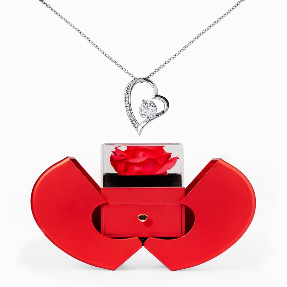 Forever Love Necklace with Red Heart Rose Gift Box