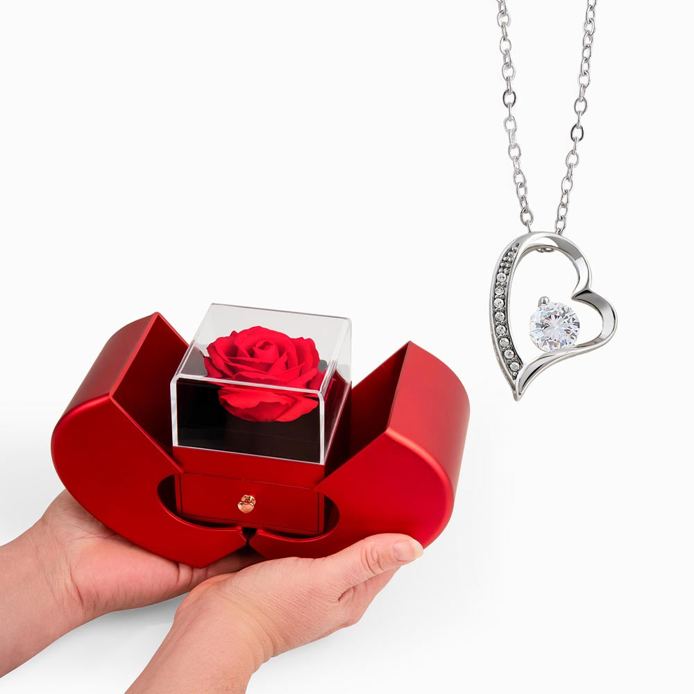 Forever Love Necklace with Red Heart Rose Gift Box