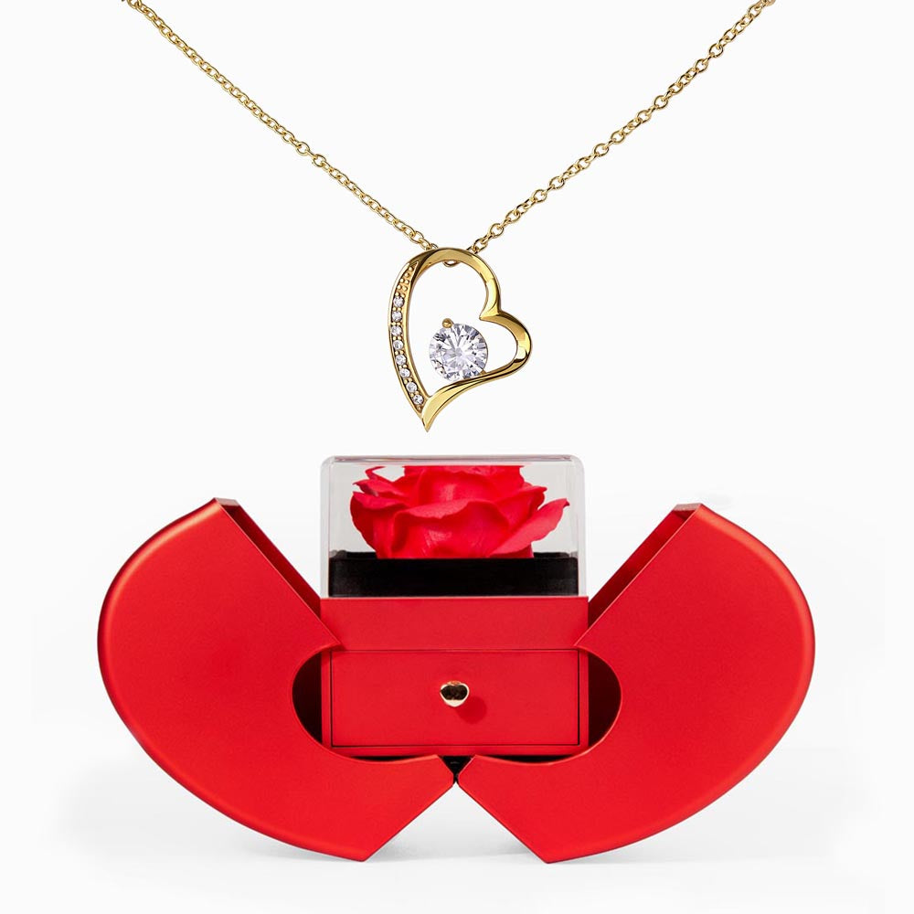 Forever Love Necklace with Red Heart Rose Gift Box