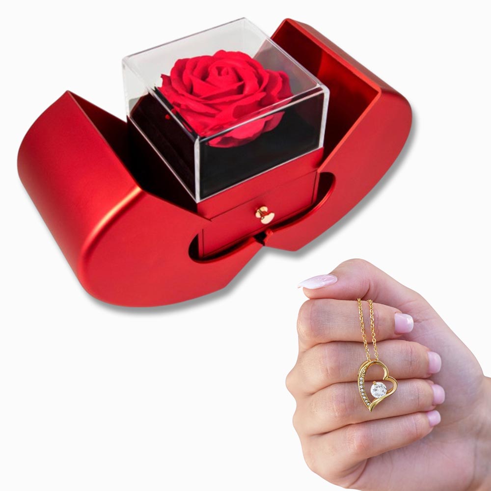 Forever Love Necklace with Red Heart Rose Gift Box
