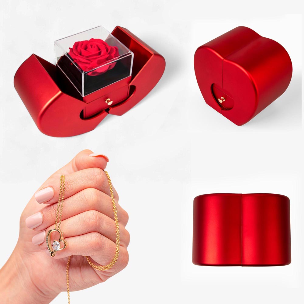 Forever Love Necklace with Red Heart Rose Gift Box