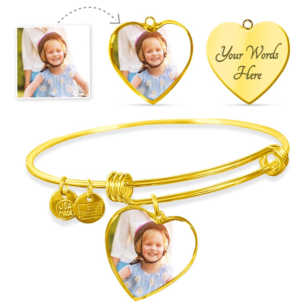 Heart Photo Bangle Bracelet | Engravable Gift - Kim’s Signature Beauty & Accessories    