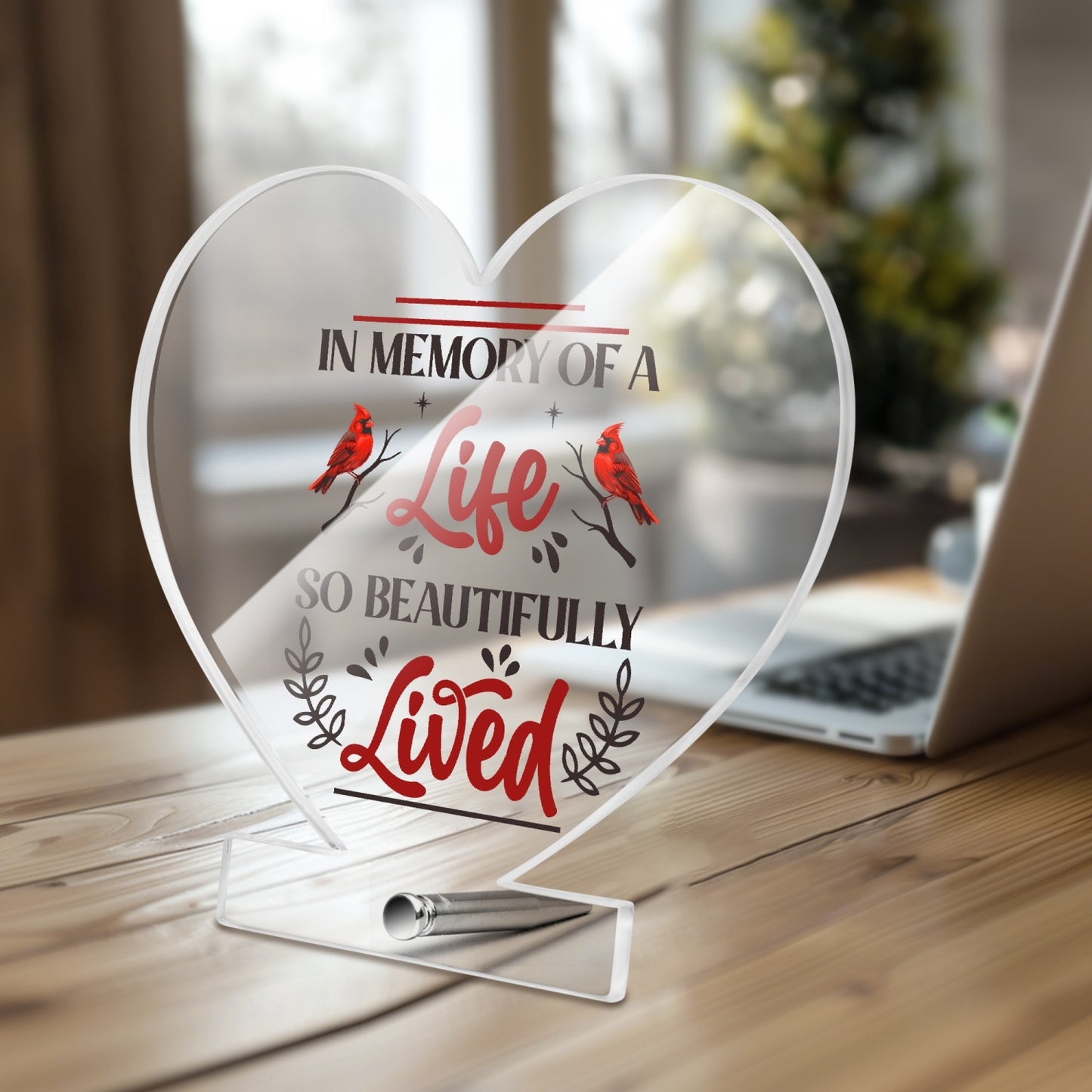 In Memory Acrylic Plaque with Stand - Heart - Kim’s Signature Beauty & Accessories    