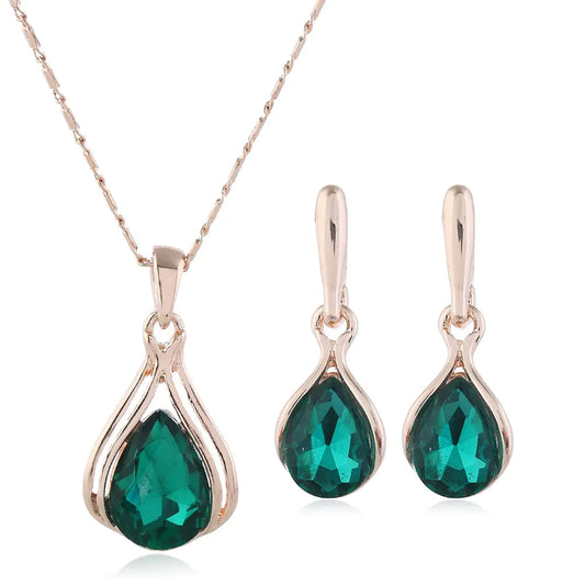 Crystal Rose Gold Water Drop Jewelry Set - Kim’s Signature Beauty & Accessories    