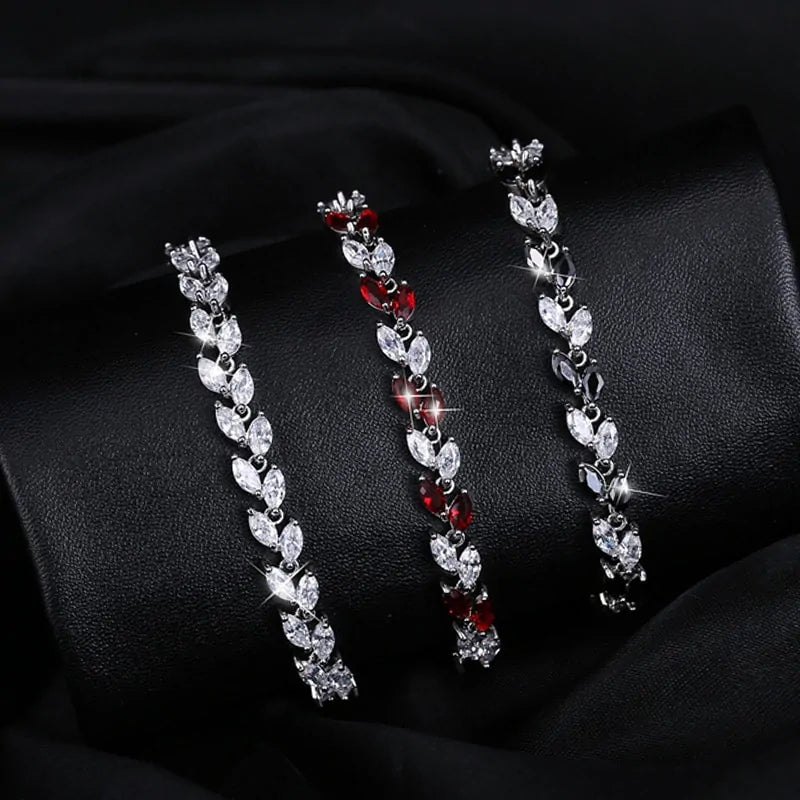 Silver Leaf Colorful CZ Bracelet - Kim’s Signature Beauty & Accessories    