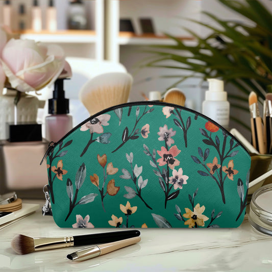 Green Floral  Curve Makeup Bag - Kim’s Signature Beauty & Accessories    