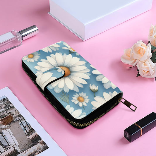 Blue with white flowers | Long Leather Wallet - Kim’s Signature Beauty & Accessories    