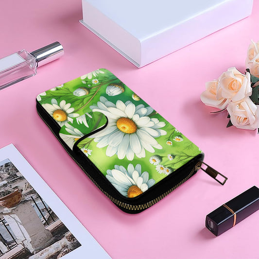 Green & White Floral Long Leather Wallet - Kim’s Signature Beauty & Accessories    