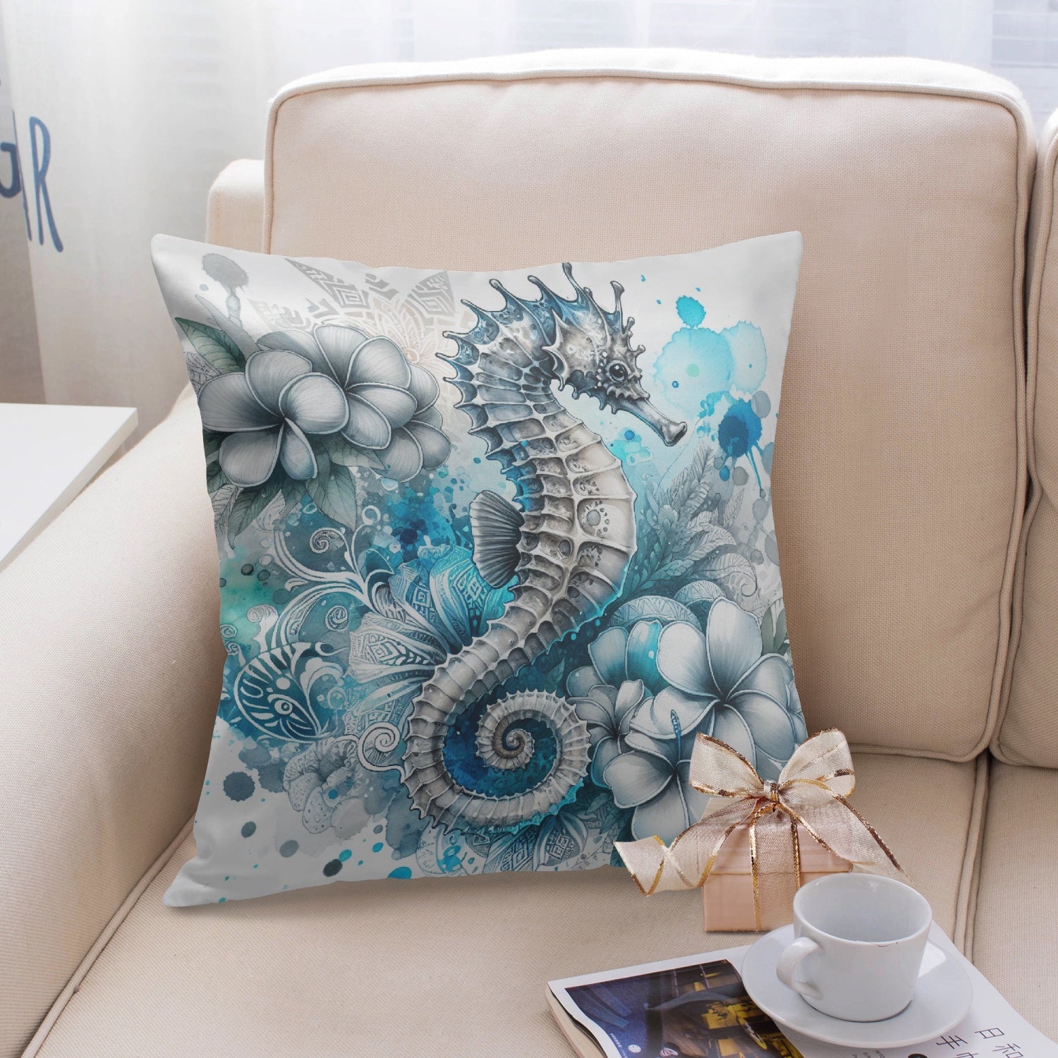 Spirited Seahorse Undersea Pillow Cover - Kim’s Signature Beauty & Accessories    (Store description)