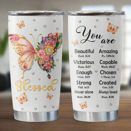 Blessed Butterfly Christian Tumbler – 20oz of Inspiration & Strength - Kim’s Signature Beauty & Accessories    (Store description)