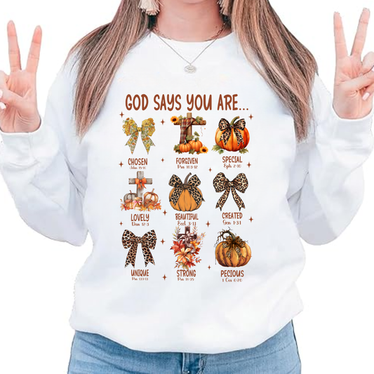 God Says You Are... Fall Inspirational Sweatshirt - Kim’s Signature Beauty & Accessories    (Store description)