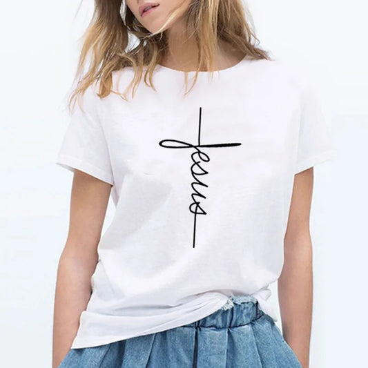 Jesus Cross Print T Shirt - Kim’s Signature Beauty & Accessories    (Store description)