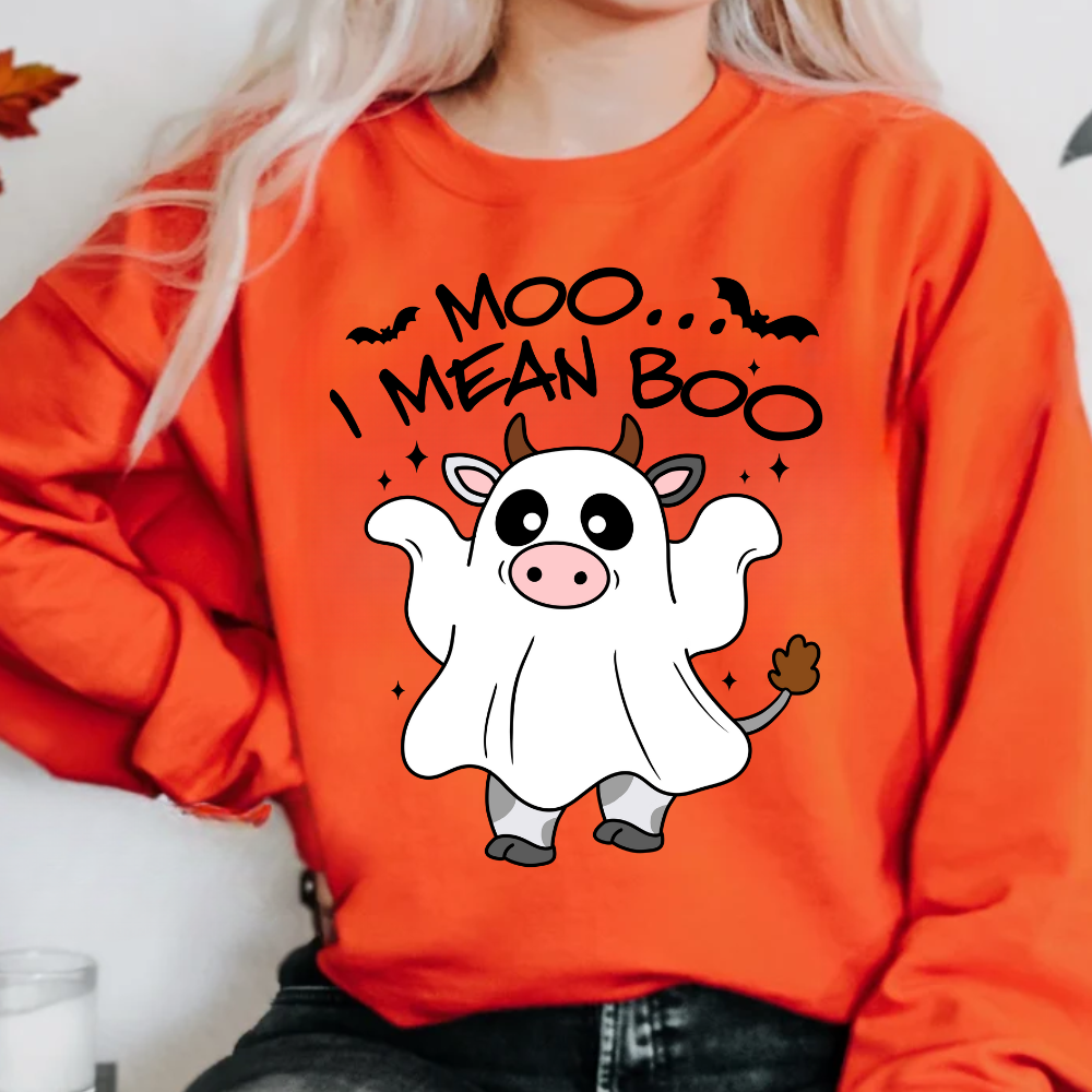 Moo, I Mean Boo Ghost Sweatshirt - Kim’s Signature Beauty & Accessories    