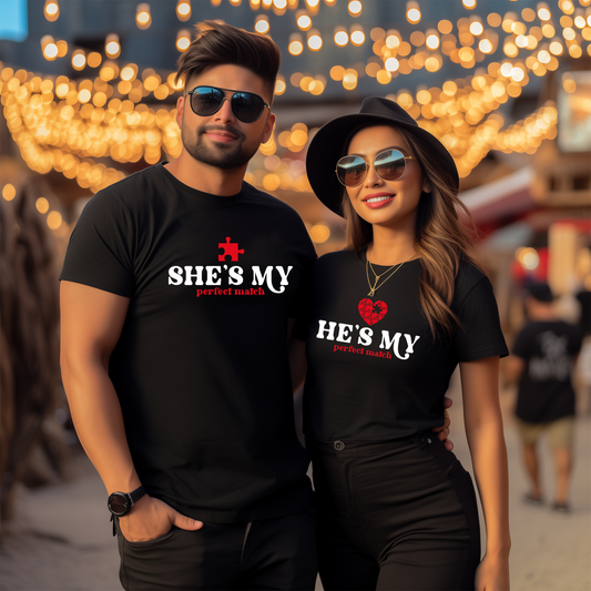 She's My Perfect Match Puzzle Piece Tee – Couple's Matching Shirt - Kim’s Signature Beauty & Accessories    (Store description)