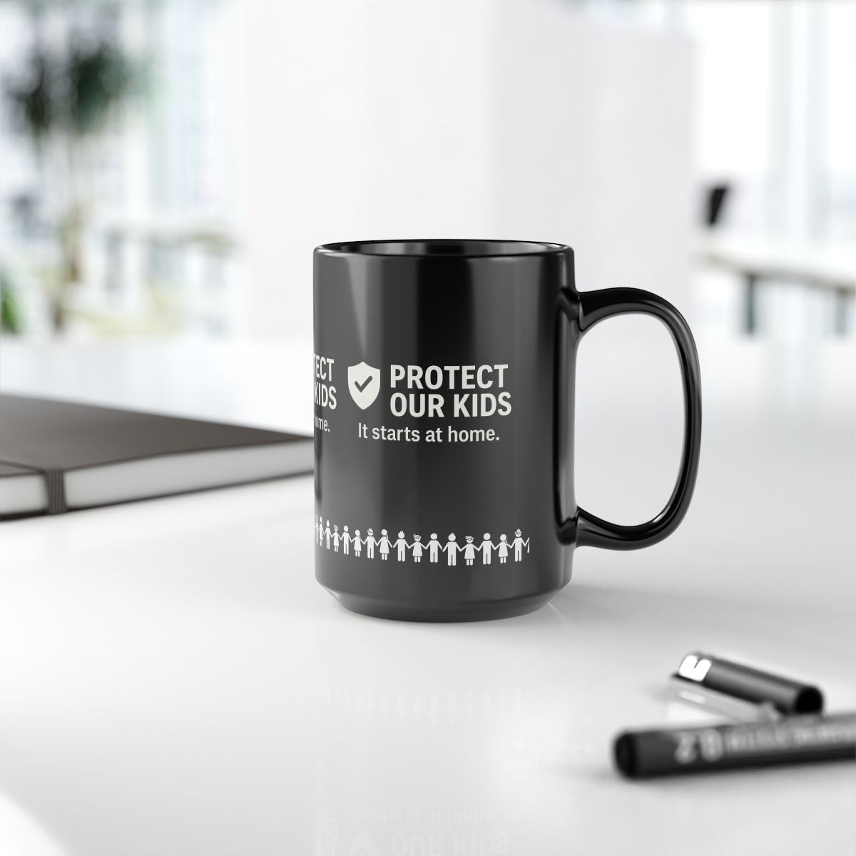 Protect Our Kids Black Mug – Child Safety Awareness Ceramic Cup