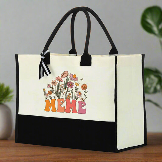 Meme Floral Waterproof Tote Bag - Kim’s Signature Beauty & Accessories    (Store description)