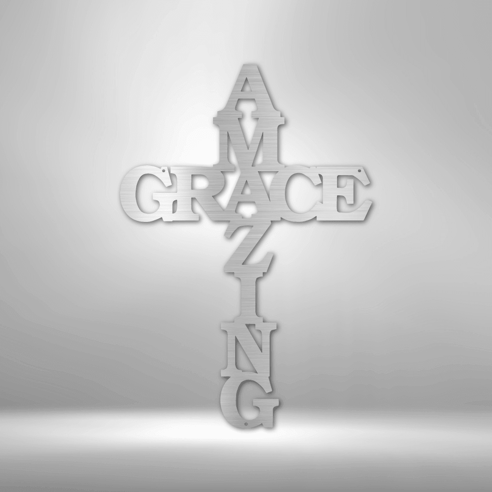 Amazing Grace Cross - Steel Sign - Kim’s Signature Beauty & Accessories    