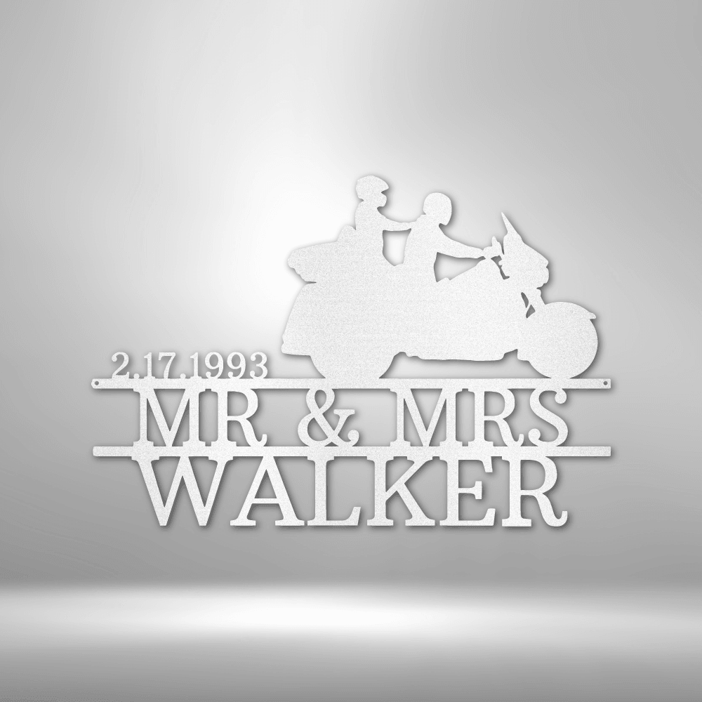 Mr. & Mrs. Motorcycle Couple Monogram - Steel Sign - Kim’s Signature Beauty & Accessories    