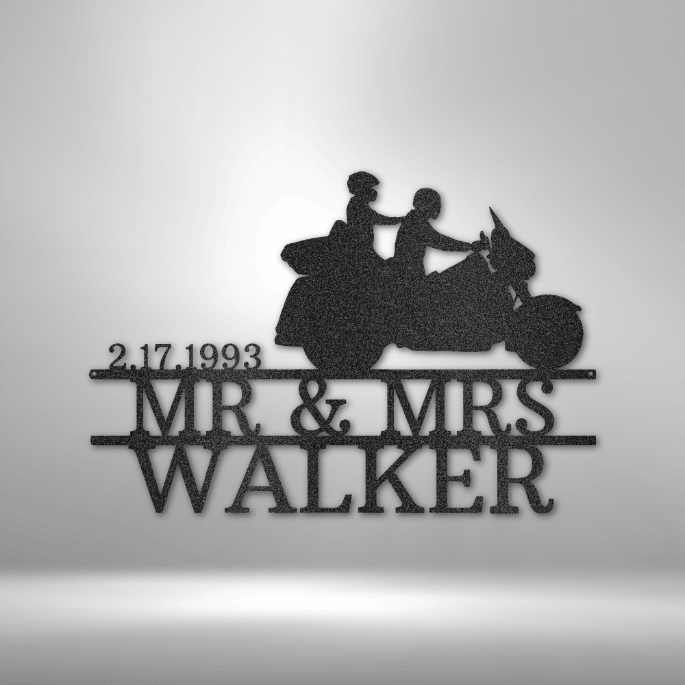 Mr. & Mrs. Motorcycle Couple Monogram - Steel Sign - Kim’s Signature Beauty & Accessories    