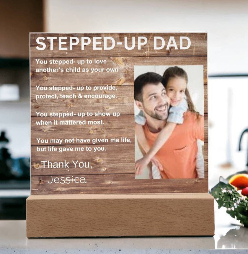 Stepped-Up Dad Acryic Square Night Light Plaque - Kim’s Signature Beauty & Accessories    