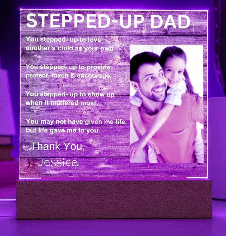 Stepped-Up Dad Acryic Square Night Light Plaque - Kim’s Signature Beauty & Accessories    